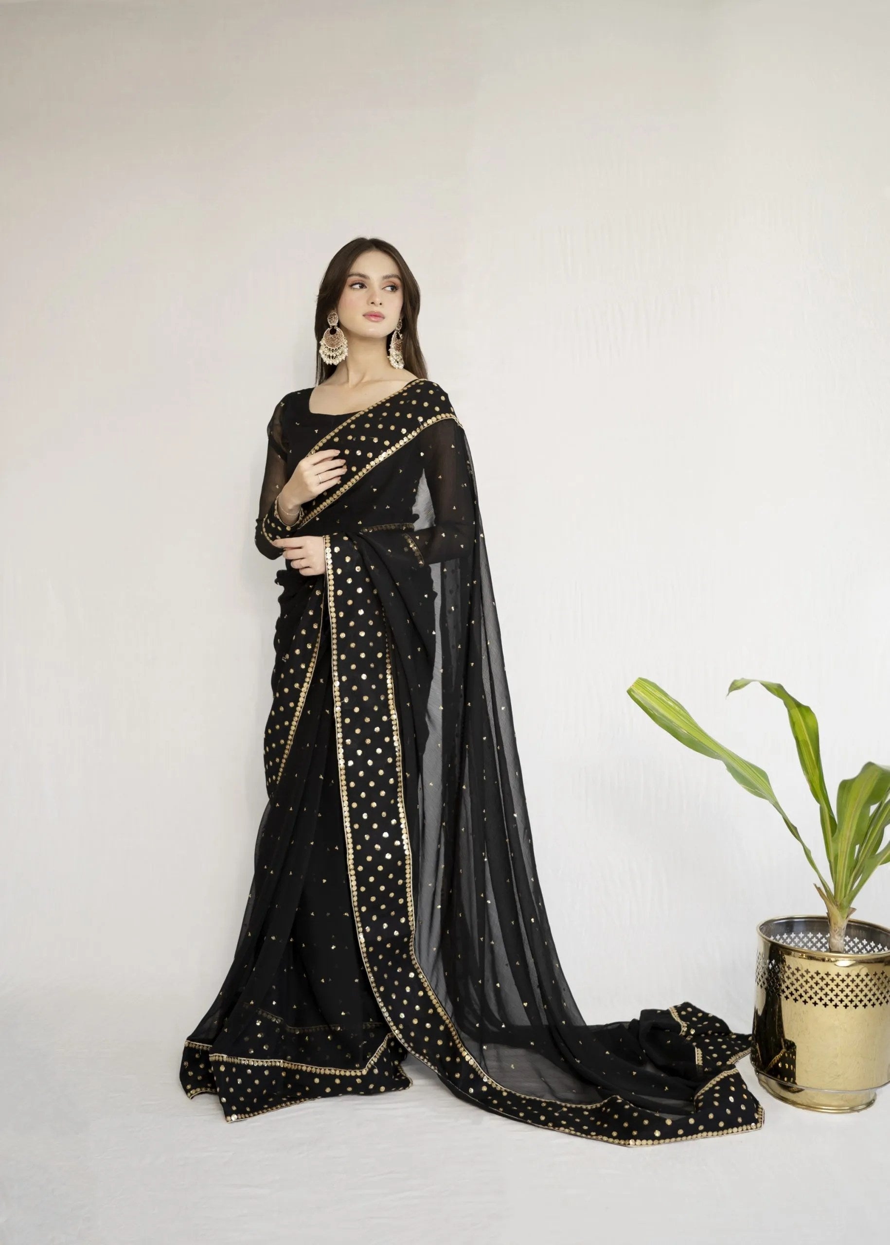 Noor-e-Siyaah – Black 9mm Embroidered Saree | Elegant Formal Wear
